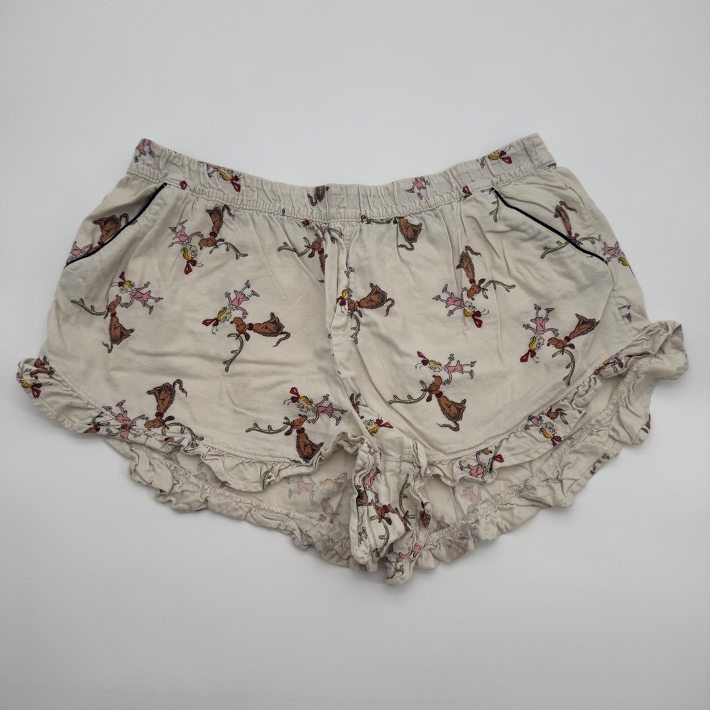 Aerie Dr Seuss The Grinch Cindy Lou Who Pajama Shorts Cream Ruffle XL Holiday
